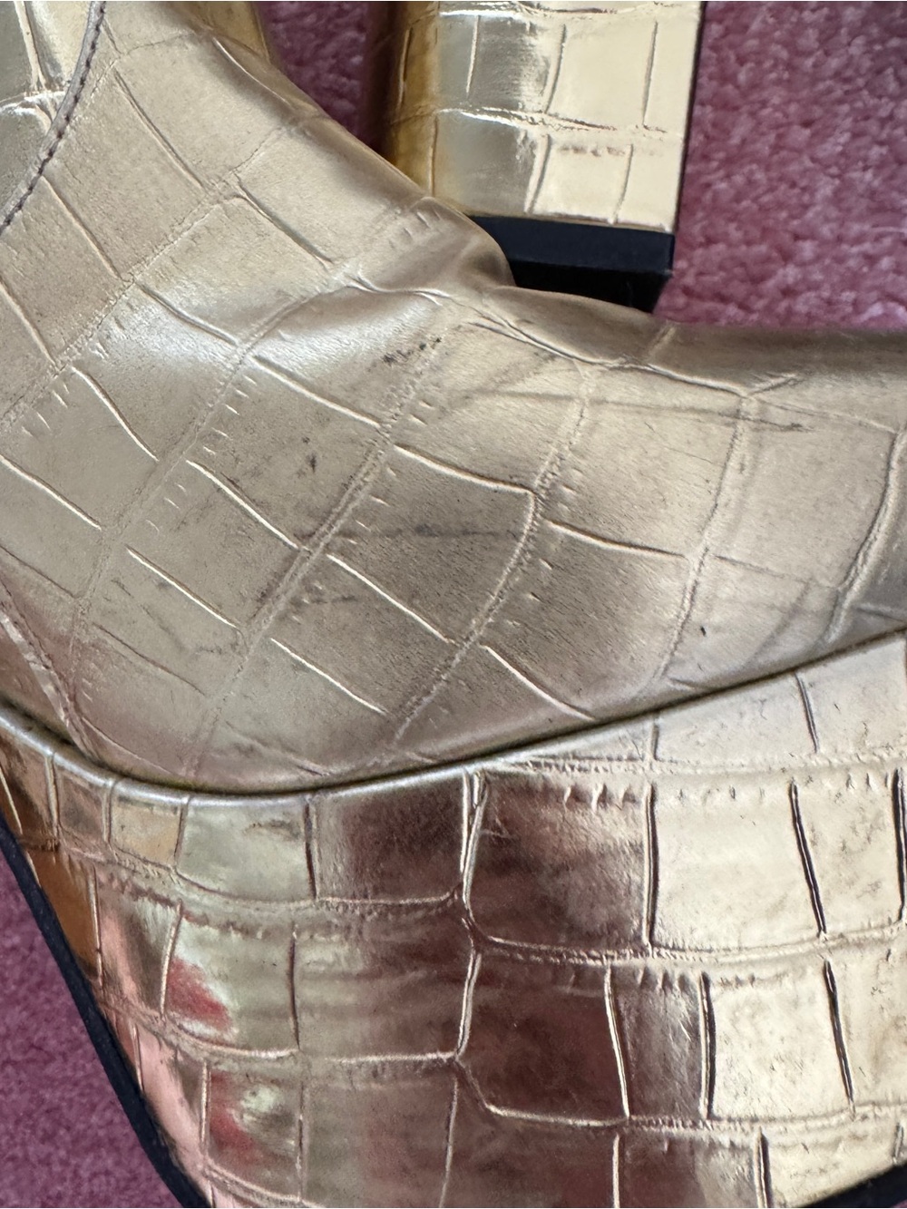Jeffrey Campbell Metallic Gold Croc-Embossed Platform Knee-High Boots - Picture 4 of 5
